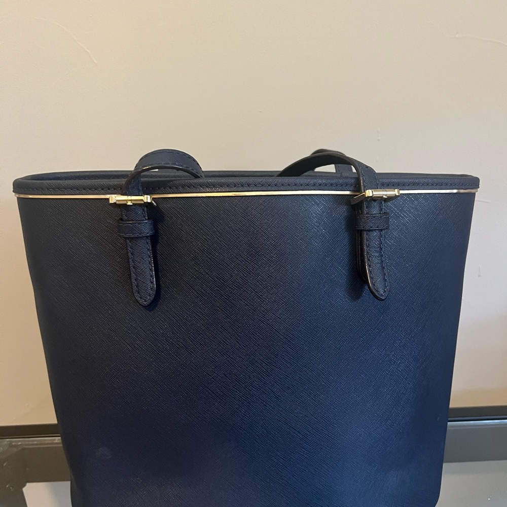 Michael Kors, Jetset, Navy Blue Purse, Saffino Leather - Picture 6 of 11